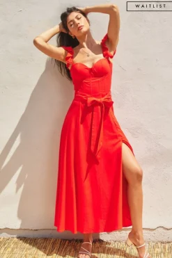 Waitlist 6/3 ♥ Lizette Flutter Sleeve Waist Tie Maxi Dress Red