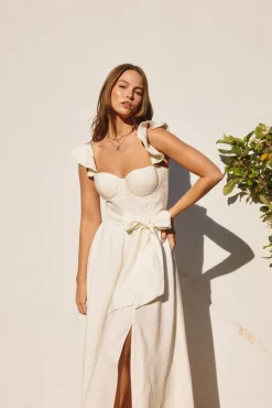 Waitlist 5/14 ♥ Lizette Flutter Sleeve Waist Tie Maxi Dress Ivory