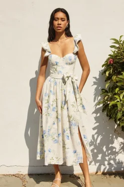 Waitlist 5/20 ♥ Lizette Flutter Sleeve Waist Tie Maxi Dress Blue