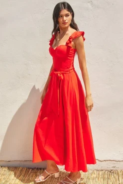 Waitlist 6/3 ♥ Lizette Flutter Sleeve Waist Tie Maxi Dress Red