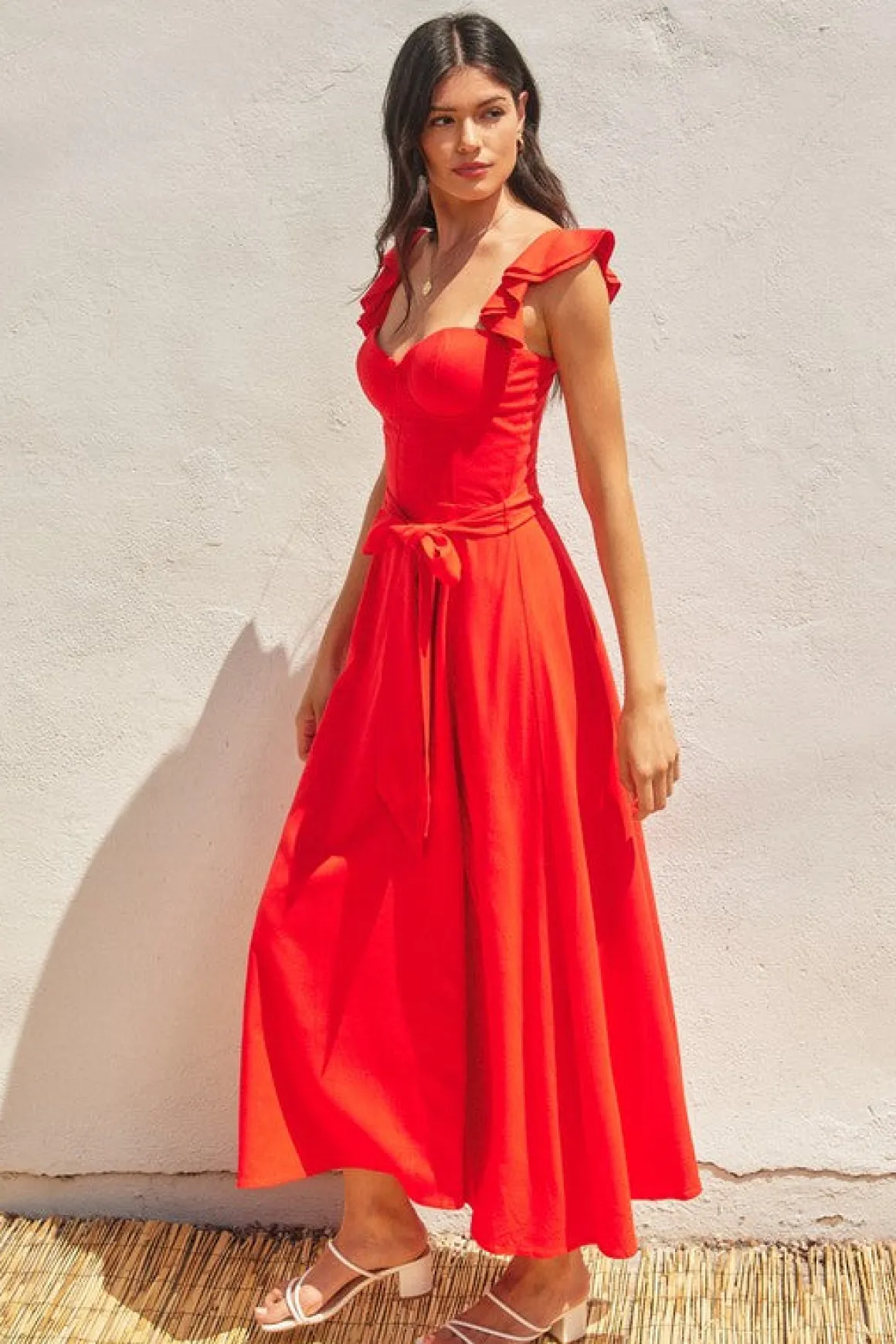 Waitlist 6/3 ♥ Lizette Flutter Sleeve Waist Tie Maxi Dress Red