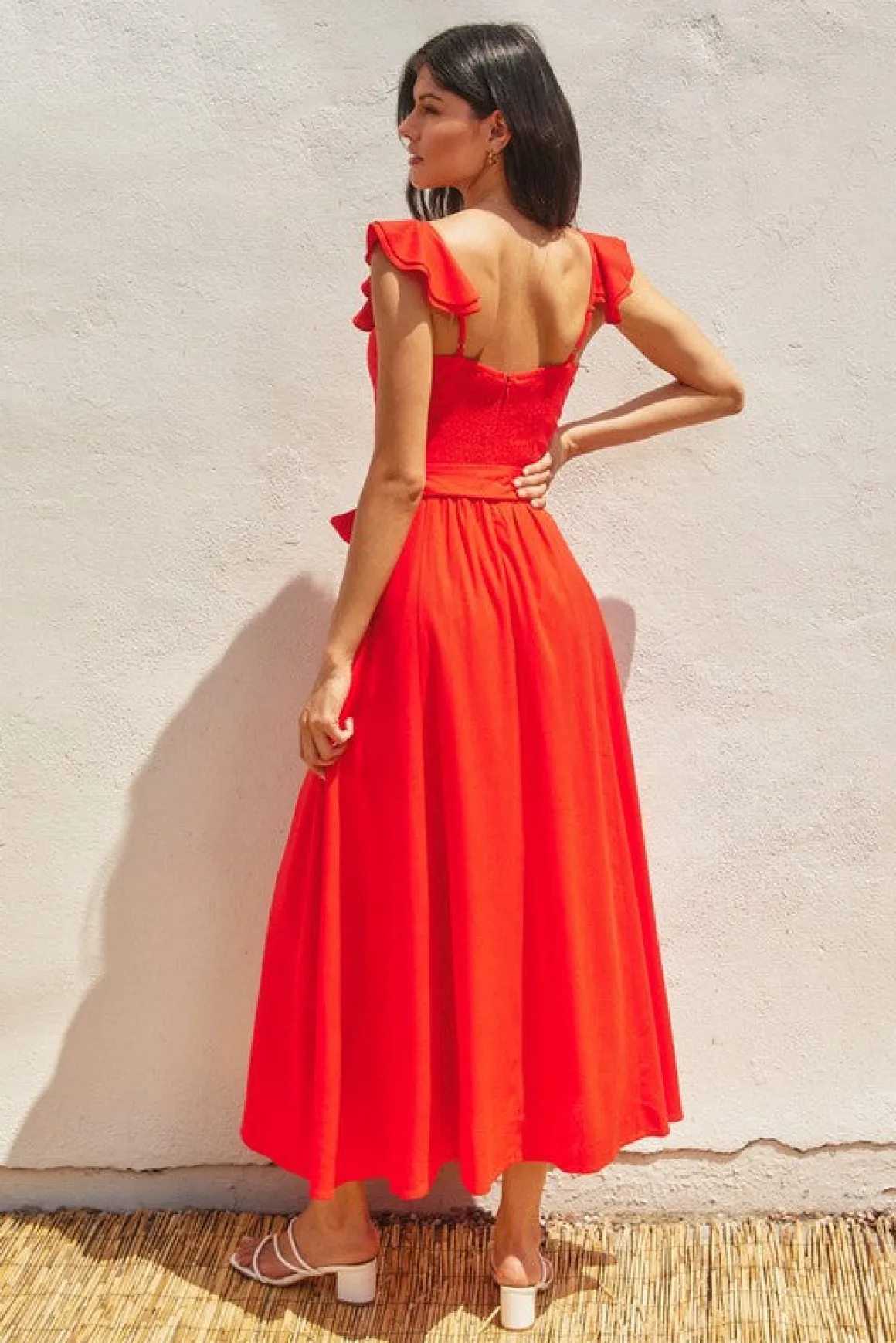 Waitlist 6/3 ♥ Lizette Flutter Sleeve Waist Tie Maxi Dress Red