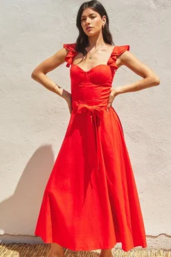 Waitlist 6/3 ♥ Lizette Flutter Sleeve Waist Tie Maxi Dress Red