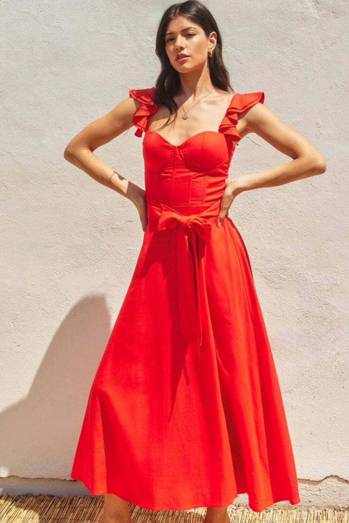 Waitlist 6/3 ♥ Lizette Flutter Sleeve Waist Tie Maxi Dress Red