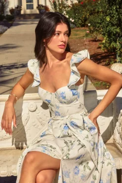Waitlist 5/20 ♥ Lizette Flutter Sleeve Waist Tie Maxi Dress Blue