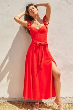 Waitlist 6/3 ♥ Lizette Flutter Sleeve Waist Tie Maxi Dress Red