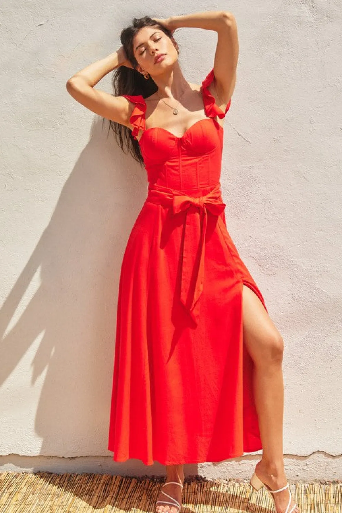 Waitlist 6/3 ♥ Lizette Flutter Sleeve Waist Tie Maxi Dress Red