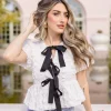 Waitlist 5/10 ♥ Marley Short Sleeve Bow Tie Bubble Babydoll Top White