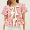 Waitlist 5/10 ♥ Marley Short Sleeve Bow Tie Bubble Babydoll Top Pink
