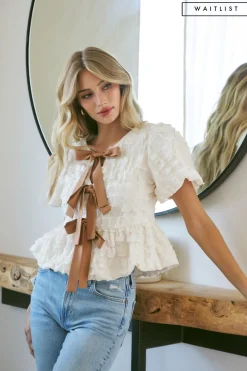 Waitlist 5/10 ♥ Marley Short Sleeve Bow Tie Bubble Babydoll Top Cream