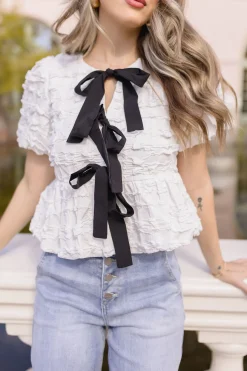 Waitlist 5/10 ♥ Marley Short Sleeve Bow Tie Bubble Babydoll Top White
