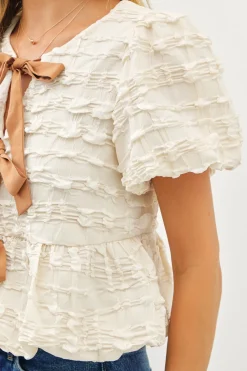 Waitlist 5/10 ♥ Marley Short Sleeve Bow Tie Bubble Babydoll Top Cream