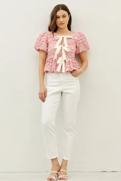 Waitlist 5/10 ♥ Marley Short Sleeve Bow Tie Bubble Babydoll Top Pink