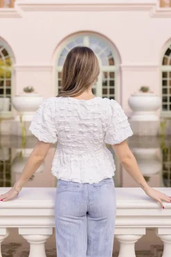 Waitlist 5/10 ♥ Marley Short Sleeve Bow Tie Bubble Babydoll Top White