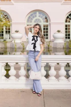 Waitlist 5/10 ♥ Marley Short Sleeve Bow Tie Bubble Babydoll Top White