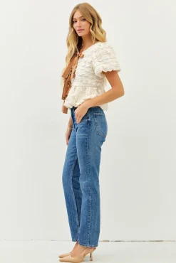 Waitlist 5/10 ♥ Marley Short Sleeve Bow Tie Bubble Babydoll Top Cream