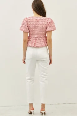 Waitlist 5/10 ♥ Marley Short Sleeve Bow Tie Bubble Babydoll Top Pink