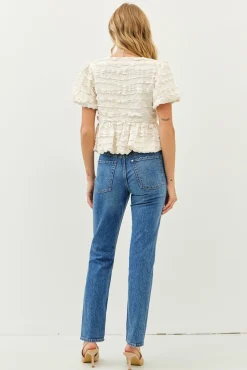 Waitlist 5/10 ♥ Marley Short Sleeve Bow Tie Bubble Babydoll Top Cream