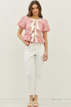 Waitlist 5/10 ♥ Marley Short Sleeve Bow Tie Bubble Babydoll Top Pink