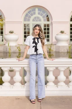 Waitlist 5/10 ♥ Marley Short Sleeve Bow Tie Bubble Babydoll Top White