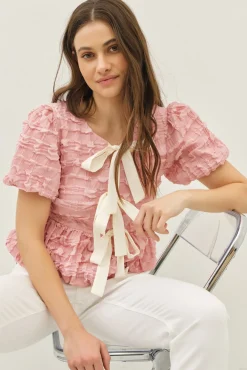 Waitlist 5/10 ♥ Marley Short Sleeve Bow Tie Bubble Babydoll Top Pink