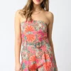 Waitlist 5/5 ♥ Mercedes Sleeveless Belted Floral Print Romper Orange