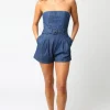 Waitlist 5/5 ♥ Mercedes Sleeveless Belted Denim Romper Dark Wash