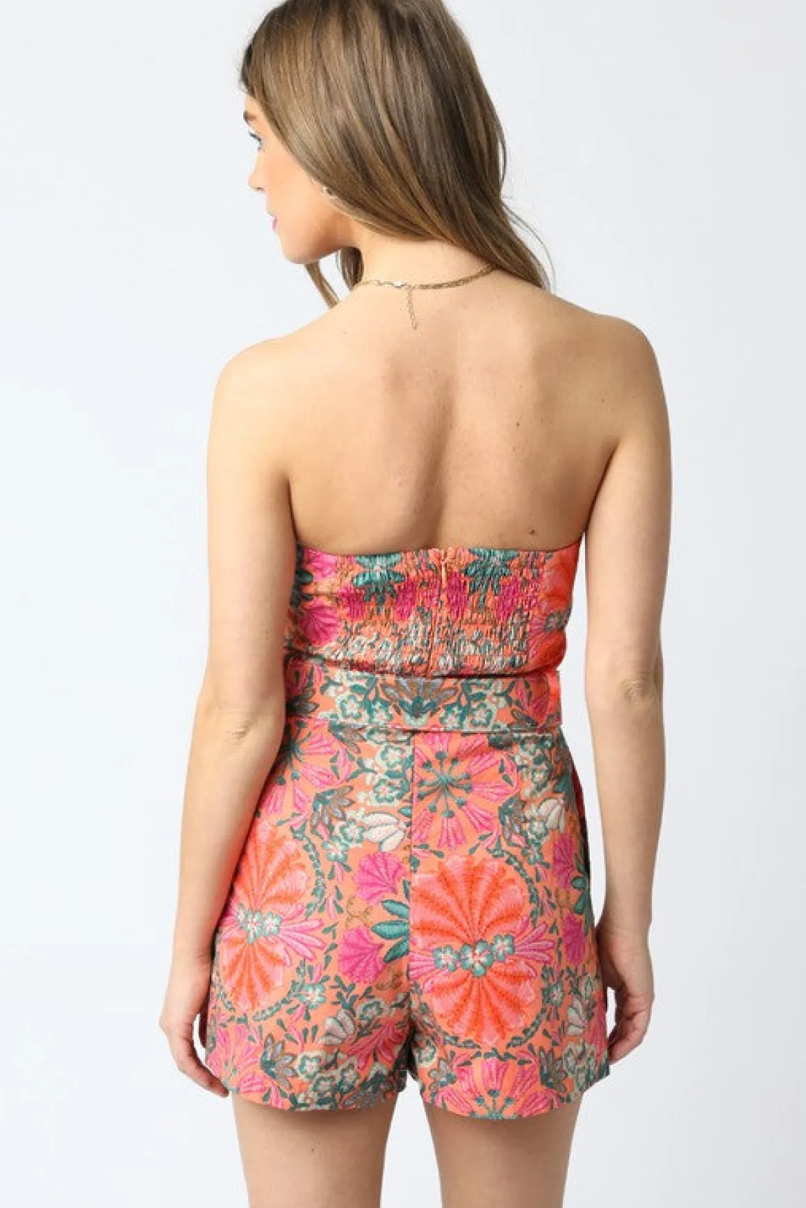 Waitlist 5/5 ♥ Mercedes Sleeveless Belted Floral Print Romper Orange