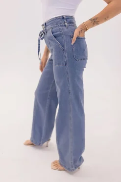 Waitlist 6/20 ♥ Norah High Rise Waist Tie Wide Leg Jeans Medium Wash