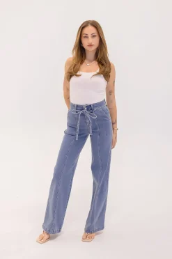Waitlist 6/20 ♥ Norah High Rise Waist Tie Wide Leg Jeans Medium Wash