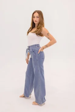 Waitlist 6/20 ♥ Norah High Rise Waist Tie Wide Leg Jeans Medium Wash