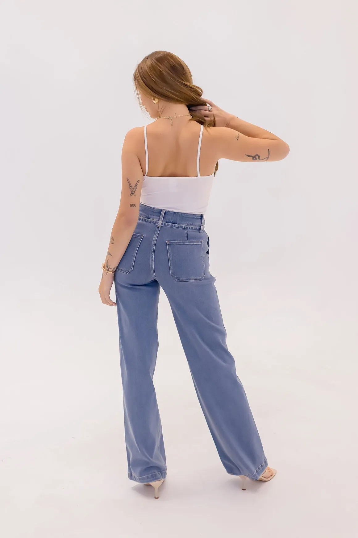 Waitlist 6/20 ♥ Norah High Rise Waist Tie Wide Leg Jeans Medium Wash