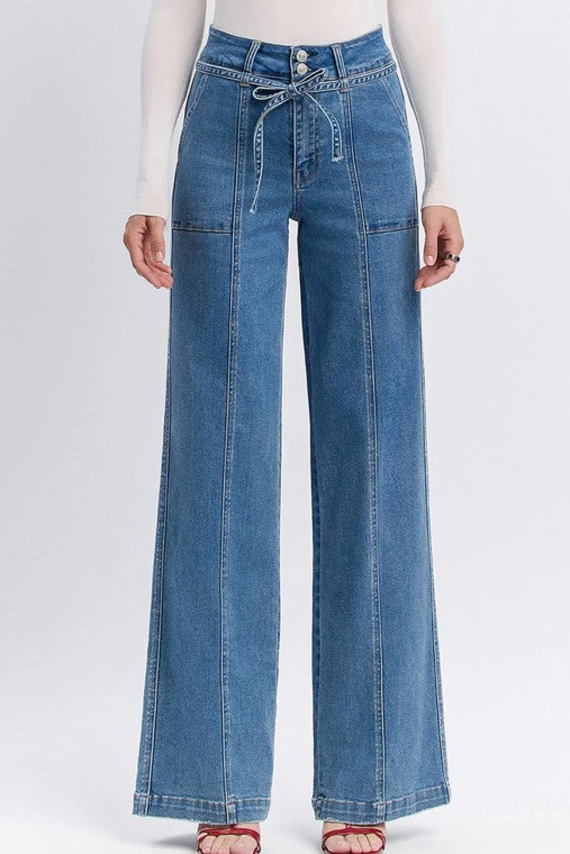 Waitlist 6/20 ♥ Norah High Rise Waist Tie Wide Leg Jeans Medium Wash