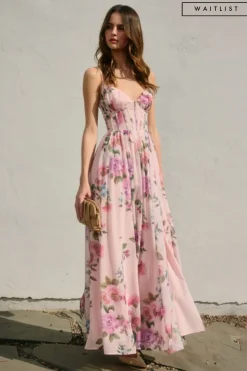 Waitlist 5/28 ♥ Olivia Sleeveless Corset Floral Print Back Tie Maxi Dress Lilac