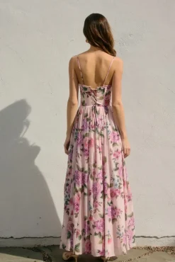 Waitlist 5/28 ♥ Olivia Sleeveless Corset Floral Print Back Tie Maxi Dress Lilac