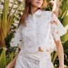Waitlist 4/30 ♥ Perry Short Sleeve Lace Button Down Top White