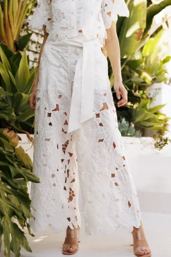 Waitlist 4/30 ♥ Piper High Tie Waist Lace Contrast Pants White