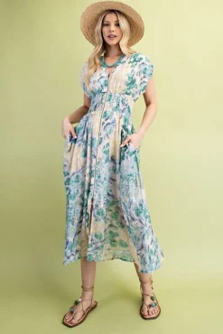 Waitlist 4/30 ♥ Ruth Cap Sleeve Floral Print Zip Up Midi Dress Ivory