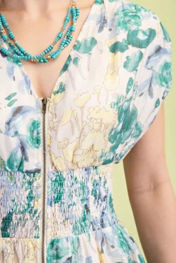 Waitlist 4/30 ♥ Ruth Cap Sleeve Floral Print Zip Up Midi Dress Ivory