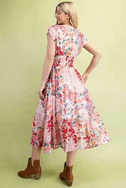 Waitlist 4/30 ♥ Ruth Cap Sleeve Floral Print Zip Up Midi Dress Fuchsia