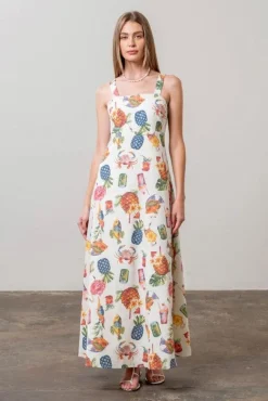 Waitlist 4/15 ♥ Shelly Sleeveless Tropical Print Maxi Dress Cream