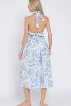 Waitlist 4/15 ♥ Sloan Sleeveless Halter Back Tie Abstract Print Midi Dress Blue
