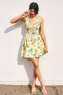 Waitlist 4/30 ♥ Susie Sleeveless Corset Lemon Print Mini Dress Yellow