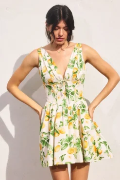 Waitlist 4/30 ♥ Susie Sleeveless Corset Lemon Print Mini Dress Yellow