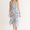 Waitlist 4/23 ♥ Tiara Sleeveless Shoulder Tie Floral Print Midi Dress Blue