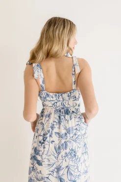 Waitlist 4/23 ♥ Tiara Sleeveless Shoulder Tie Floral Print Midi Dress Blue