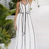 Waitlist 4/2 ♥ Veronica Sleeveless Contrast Waist Tie Wide Leg Jumpsuit White
