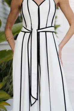 Waitlist 4/2 ♥ Veronica Sleeveless Contrast Waist Tie Wide Leg Jumpsuit White