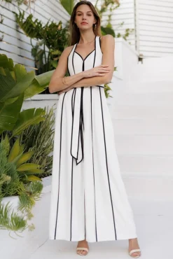 Waitlist 4/2 ♥ Veronica Sleeveless Contrast Waist Tie Wide Leg Jumpsuit White