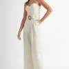 Waitlist 4/2 ♥ Wren Sleeveless Belted Linen Wide Leg Jumpsuit Natural